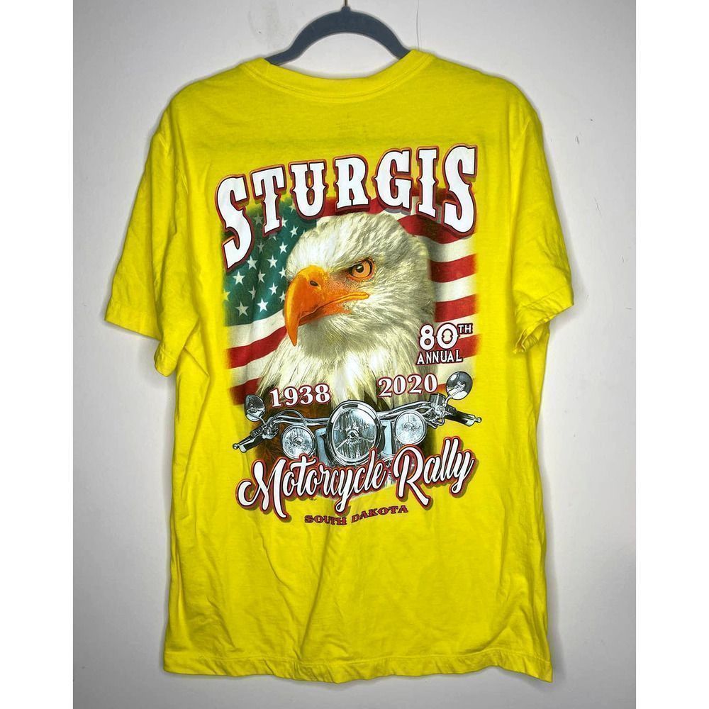 Sturgis Motorcycle Rally 1938 2020 South Dakota Yellow T shirt Large 80th